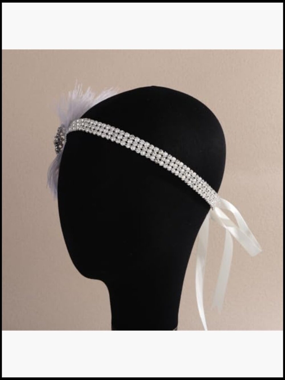1920s Flapper White Feather Headband with Crystal Pendant Rhinestone Hair - Picture 4 of 7